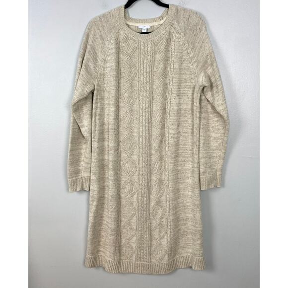 J. Jill Cable‎ Knit Sweater Dress Cream Minimalist Cozy Layering Size L Tall - Picture 1 of 10